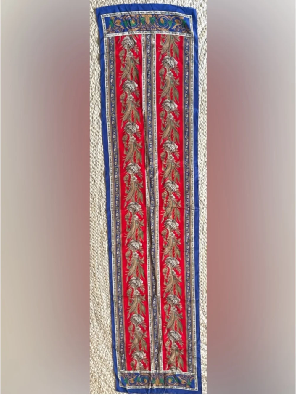 Adrienne Vittadini Silk Scarf Red Blue Baroque Floral Print Long